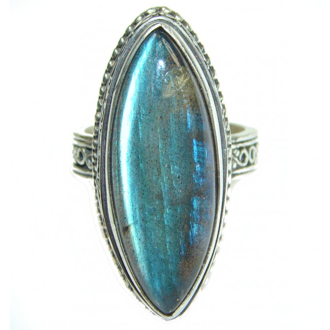 Large Fire Labradorite .925 Sterling Silver handmade ring size 8