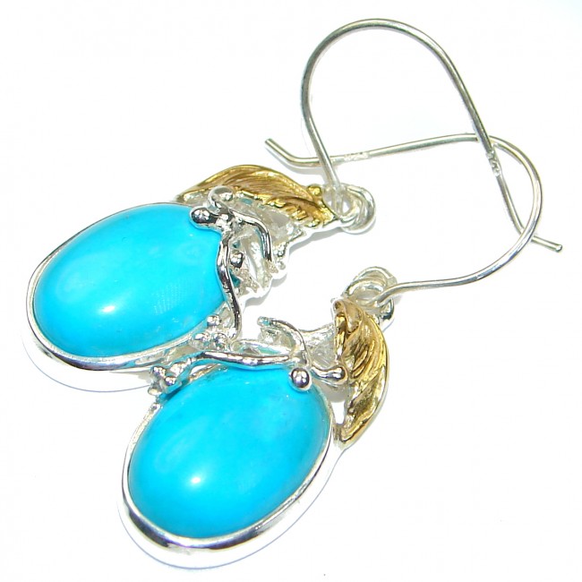 Precious genuine Turquoise two tones .925 Sterling Silver handmade earrings