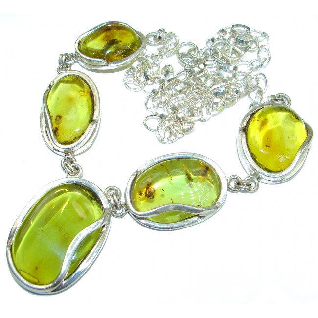 Touch the Earth Natural Green Polish Amber .925 Sterling Silver handcrafted necklace