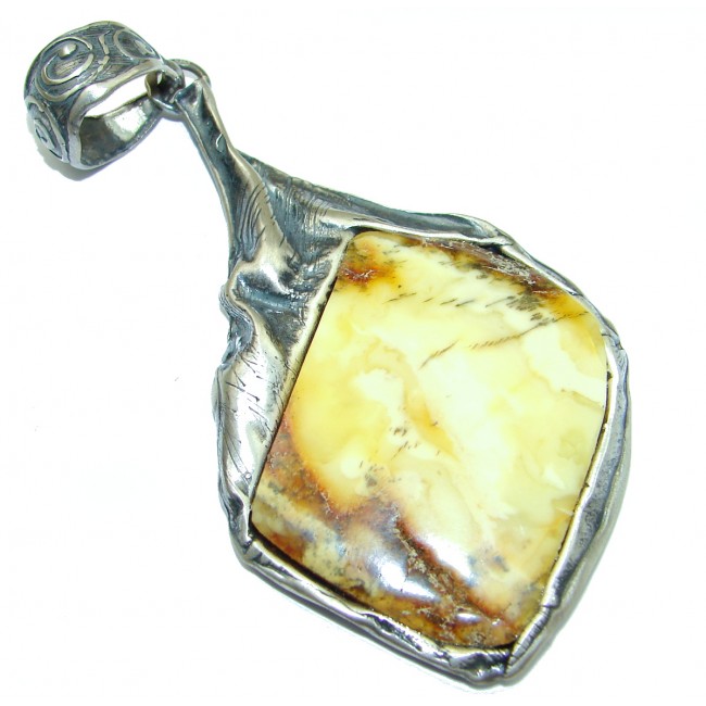 Huge 3 3/4 inches long natural Baltic butterscotch Amber .925 Sterling Silver handmade Pendant