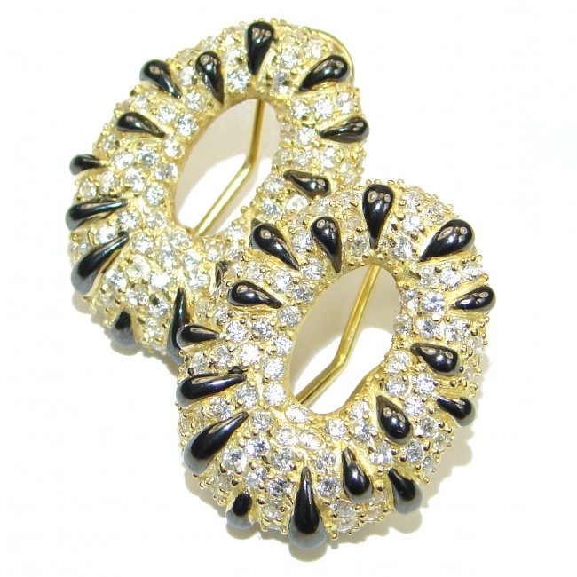Fancy Design Pearl White Topaz Gold over .925 Sterling Silver earrings