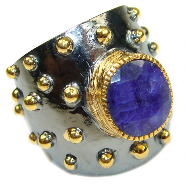 Spectacular Sapphire rhodium Gold over .925 Sterling Silver handcrafted Ring s. 8
