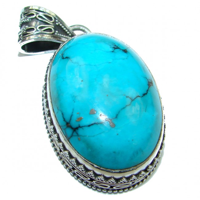 Exquisite Beauty genuine Turquoise .925 Sterling Silver handmade Pendant
