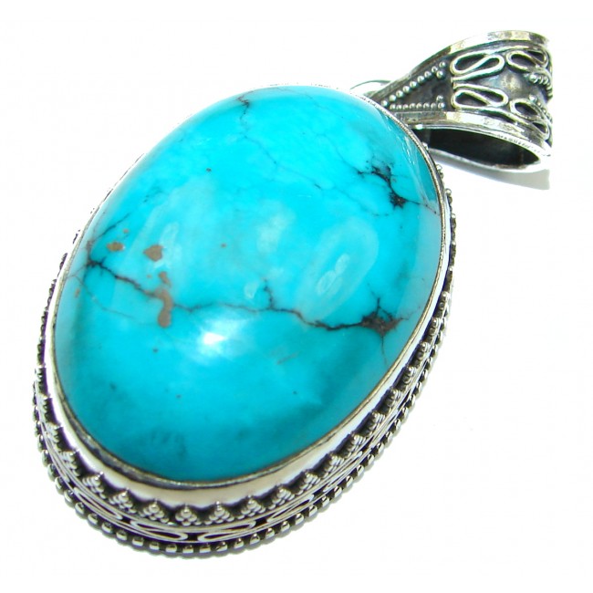 Exquisite Beauty genuine Turquoise .925 Sterling Silver handmade Pendant