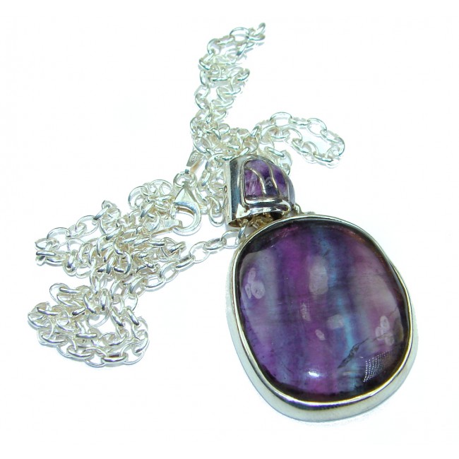 Genuine purple Fluorite .925 Sterling Silver 22 inches Necklace