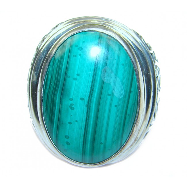 Green Love Totally Oversized AAA Green Malachite Sterling Silver handcrafted ring s. 8 1/2