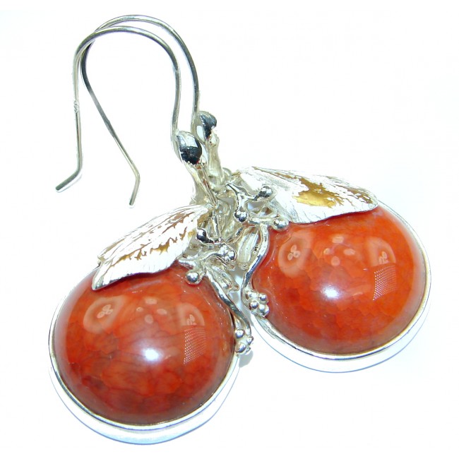 Unique Rustic design genuine Mexican Agate .925 Sterling Silver handmade earrings