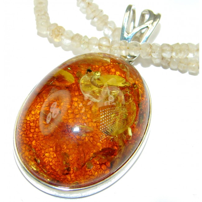 Natural Baltic Amber Citrine Beads .925 Sterling Silver HANDMADE necklace