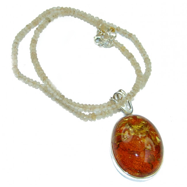 Natural Baltic Amber Citrine Beads .925 Sterling Silver HANDMADE necklace