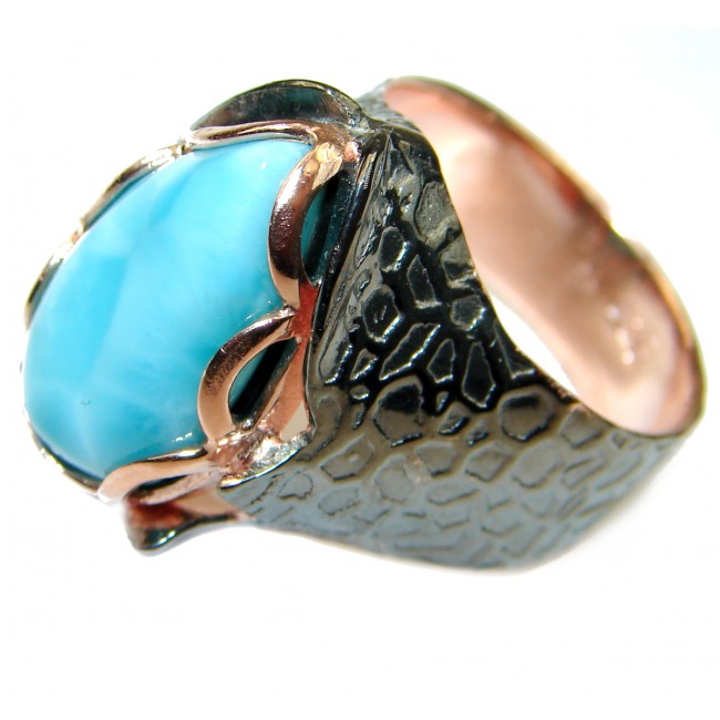 Natural Larimar Rhodium Gold over .925 Sterling Silver handcrafted Ring s. 7 1/4