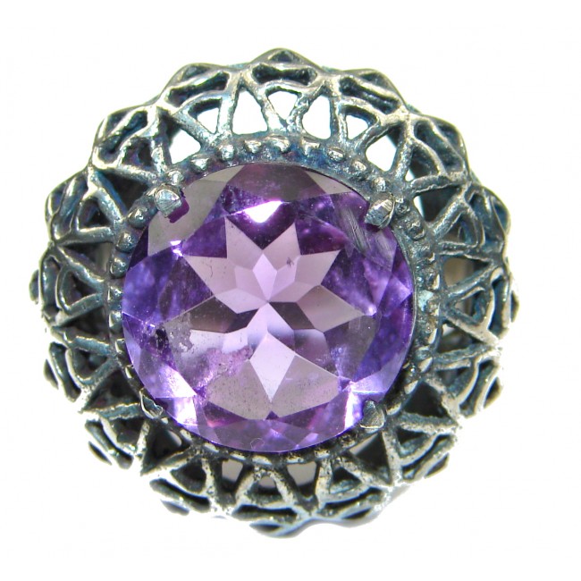 Natural Amethyst .925 Sterling Silver handmade Cocktail Ring s. 6