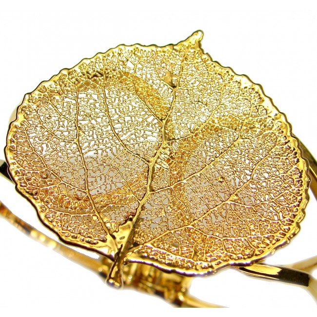 Genuine Leaf Dipped in Gold .925 Sterling Silver Bracelet / Cuff