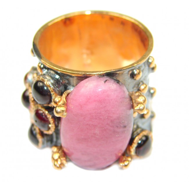Big Authentic Rhodonite 14K Gold Rhodium over .925 Sterling Silver Ring s. 6