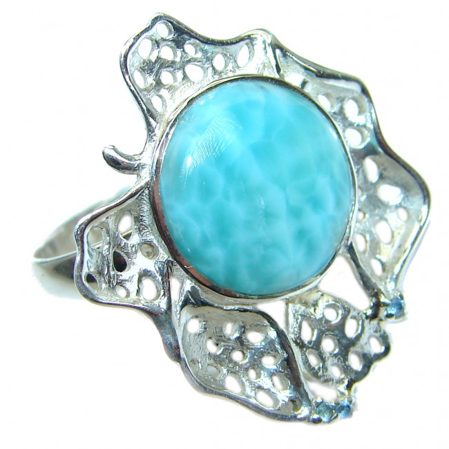 Bali Treasure Precious Blue Larimar .925 Sterling Silver handmade ring s. 7 adjustable