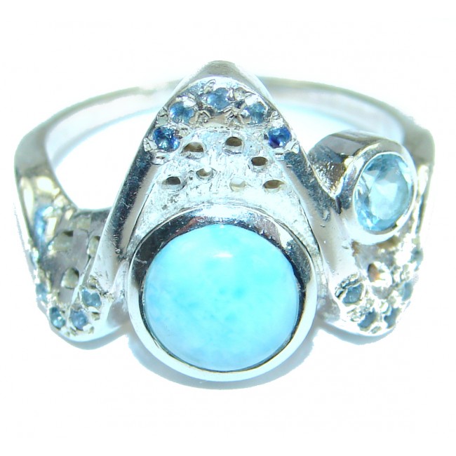 Precious Blue Larimar .925 Sterling Silver handmade ring s. 9 1/4