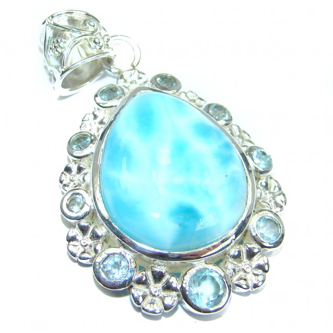 Blue Queen genuine Larimar .925 Sterling Silver handmade pendant