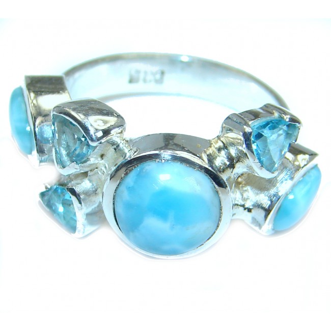 Modern Concept Blue Larimar .925 Sterling Silver handmade ring s. 6 1/4
