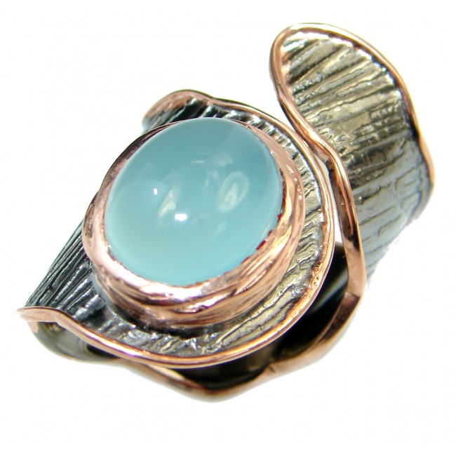 Genuine Chalcedony Agate Gold Rhodium over .925 Sterling Silver ring s. 7 adjustable