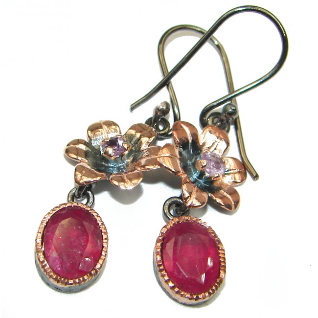 Pure Joy Ruby 14K Gold Rhodium over .925 Sterling Silver handmade earrings