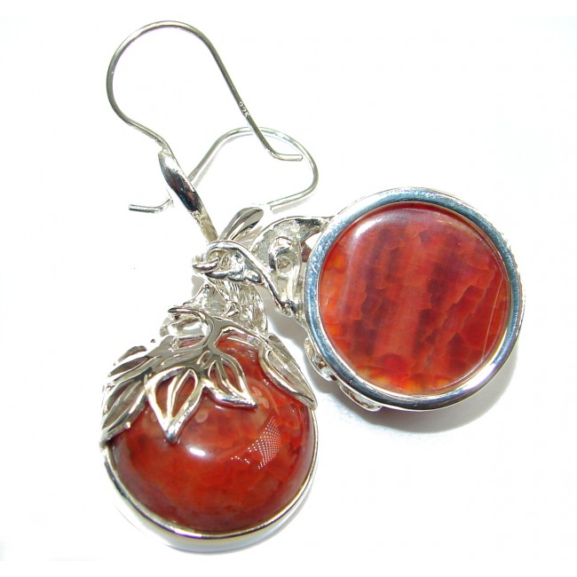 Unique design genuine Mexican Agate .925 Sterling Silver handmade earrings
