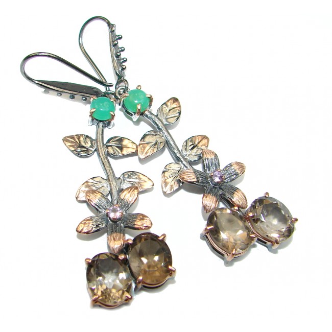 Vintage Style Smoky Topaz Emerald .925 Sterling Silver handmade earrings