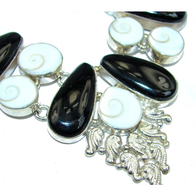 Spectacular Genuine Onyx Shiva Shell .925 Sterling Silver handmade Necklace