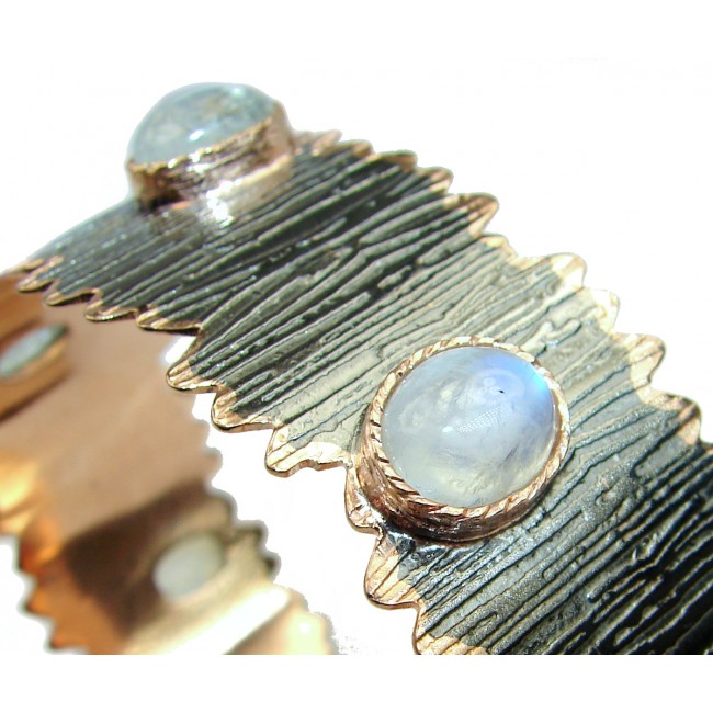 Real Treasure Fire Moonstone Rose Gold Rhodium over .925 Sterling Silver Bracelet / Cuff