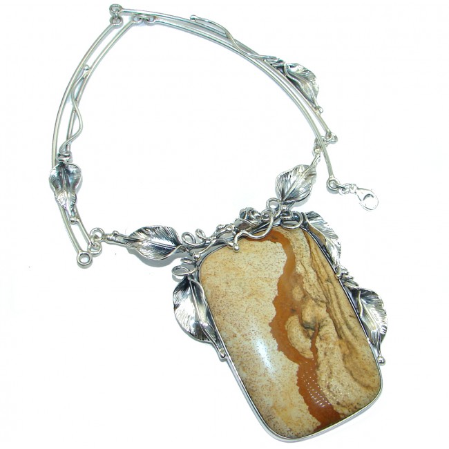 Huge Sweet Earth Picture Jasper .925 Sterling Silver Handcrafted Necklace