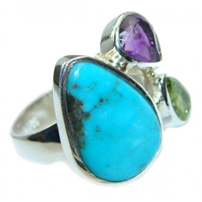 Sleeping Beauty Turquoise .925 Sterling Silver handcrafted Ring size 7 adjustable