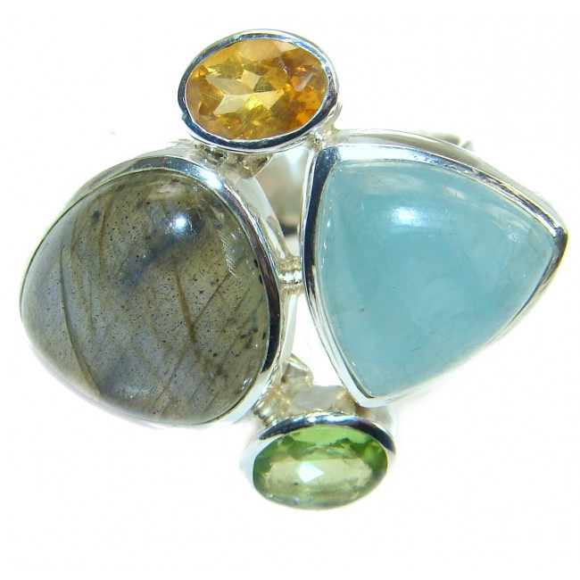 Passiom Fruit Natural Aquamarine .925 Sterling Silver Ring s. 7 adjustable