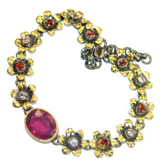 Flawless Passion Red Ruby 14K Gold over .925 Sterling Silver handcrafted Bracelet