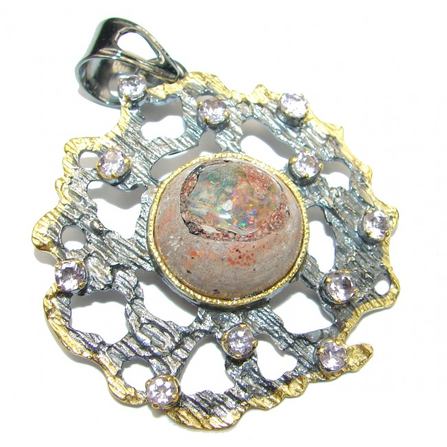 Natural Mexican Fire Opal Gold over .925 Sterling Silver handmade Pendant