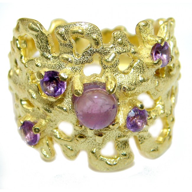 Natural Amethyst 14K Gold over .925 Sterling Silver handmade Cocktail Ring s. 7 1/4