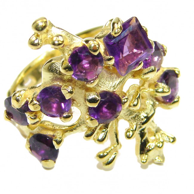 Natural Amethyst 14K Gold over .925 Sterling Silver handmade Cocktail Ring s. 6