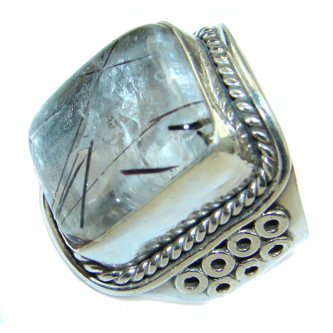 Mysterious Tourmalinated Quartz Sterling Silver handmad ring s. 6