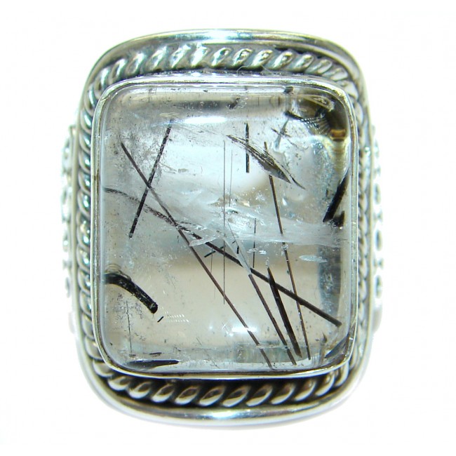 Mysterious Tourmalinated Quartz Sterling Silver handmad ring s. 6