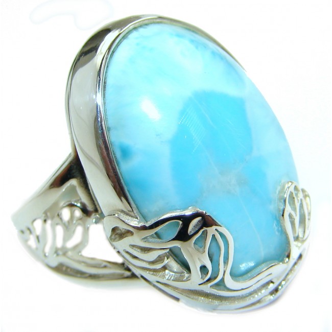 Bali Treasure Blue Larimar .925 Sterling Silver handmade ring s. 8 adjustable