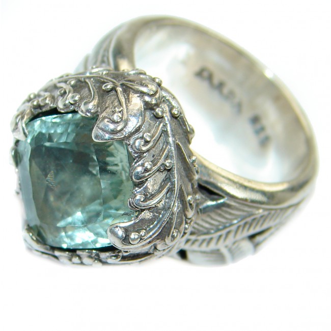 Natural Green Amethyst .925 Sterling Silver handmade Cocktail Ring s. 8