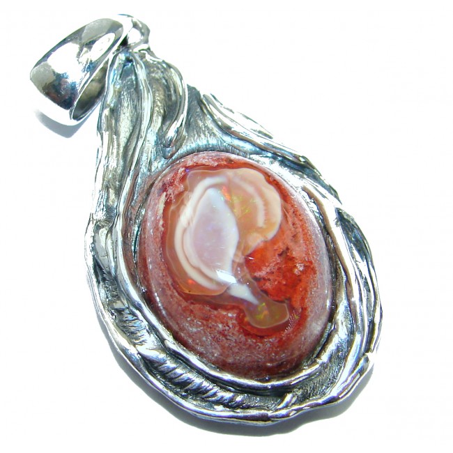 Natural Mexican Fire Opal .925 Sterling Silver handmade Pendant
