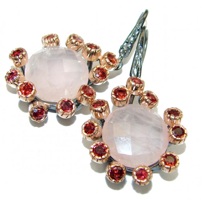 Luxury Rose Quartz 18K Rose Gold over .925 Sterling Silver handmade earrings