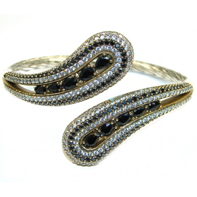 Victorian Style Onyx & White Topaz .925 Sterling Silver Bracelet Cuff