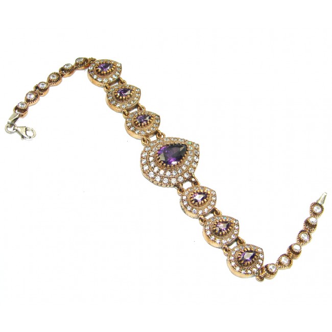 Victorian Style created Amethyst & White Topaz Sterling Silver Bracelet / Cuff