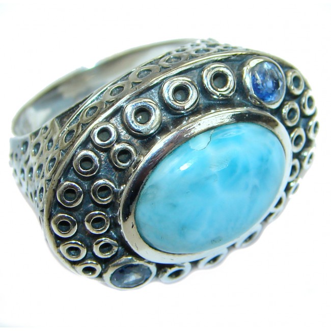 Bali Treasure Blue Larimar .925 Sterling Silver handmade ring s. 7 3/4