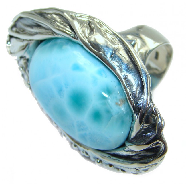 Huge Treasure Blue Larimar .925 Sterling Silver handmade ring s. 8 adjustable