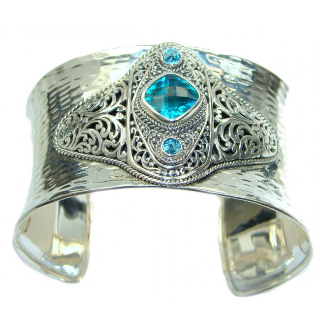 Huge Luxury Blue Volcanic Mystic Topaz Sterling .925 Silver handmade Cuff/Bracelet