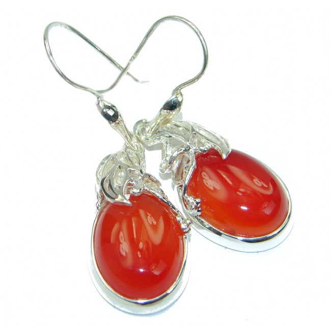 Sublime Orange Carnelian two tones .925 Sterling Silver handmade earrings
