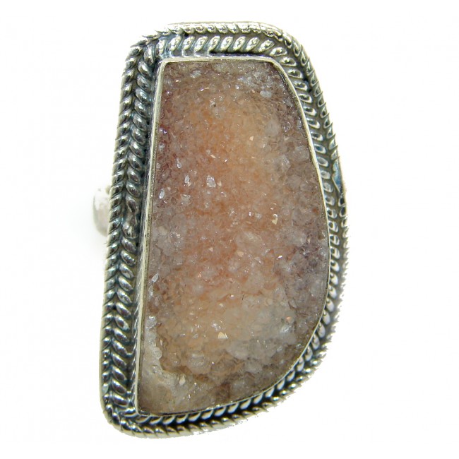 Exotic Druzy Agate .925 Silver Ring s. 6 3/4