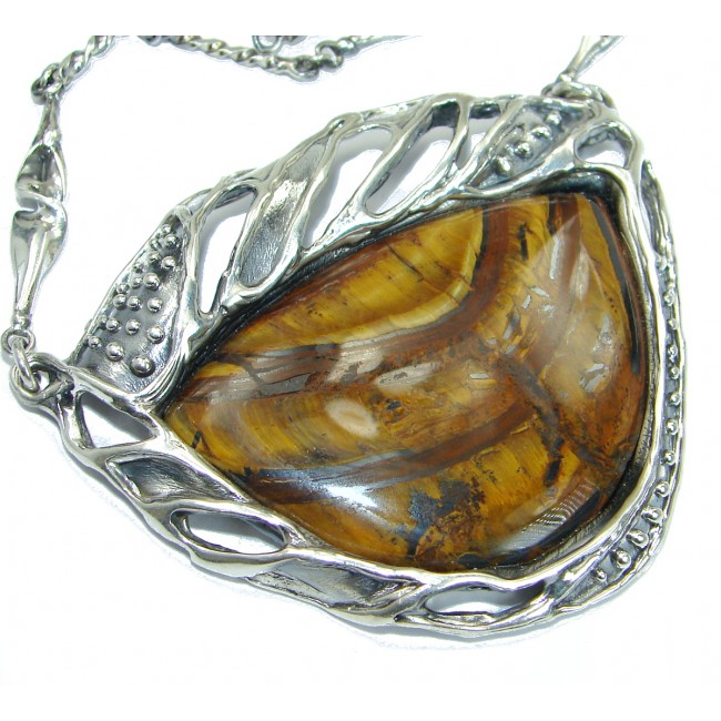 One of the kind Nature inspired Golden Tigers Eye .925 Sterling Silver handmade necklace