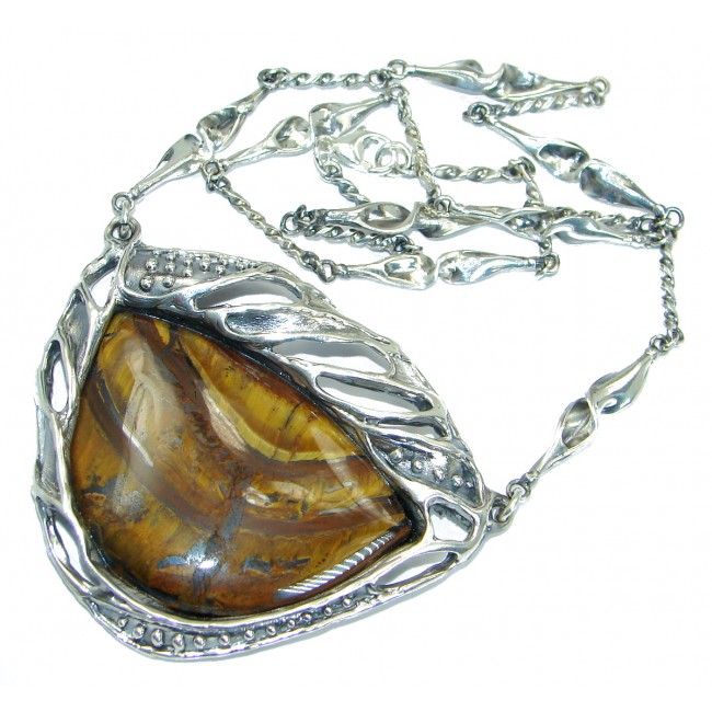 One of the kind Nature inspired Golden Tigers Eye .925 Sterling Silver handmade necklace