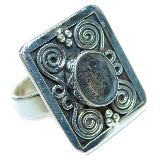 Large Fire Labradorite .925 Sterling Silver handmade ring size 8